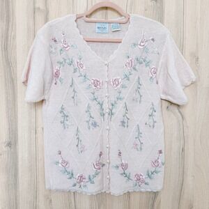 VTG Bentley Womens Embroidered Cardigan Size M Pink Floral Cottage Coquette